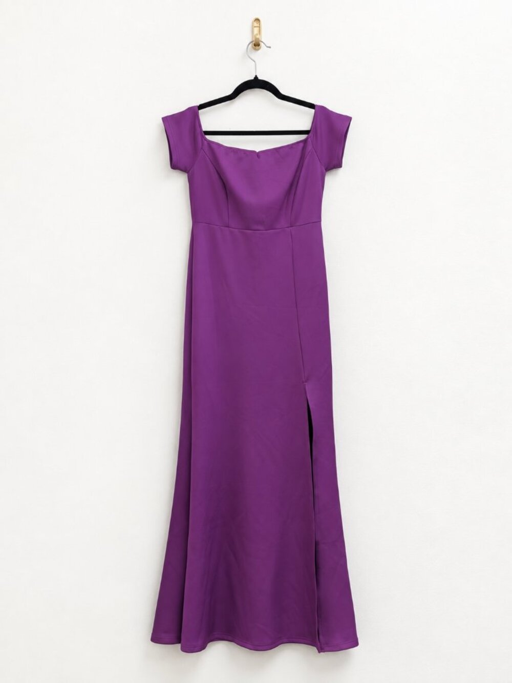 Purple Short-Sleeve Princess Cut Side-Slit Maxi Dress